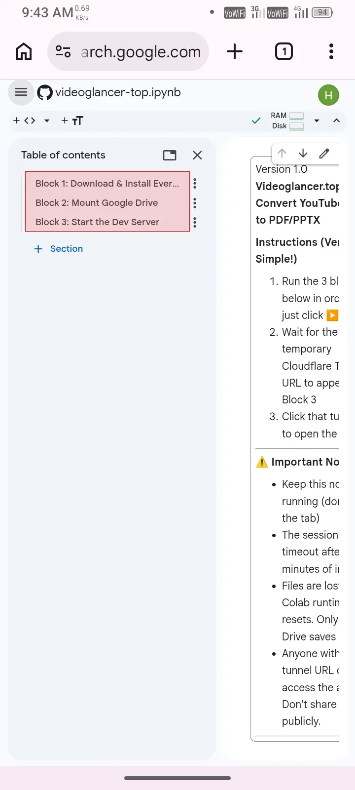 Three code blocks to execute