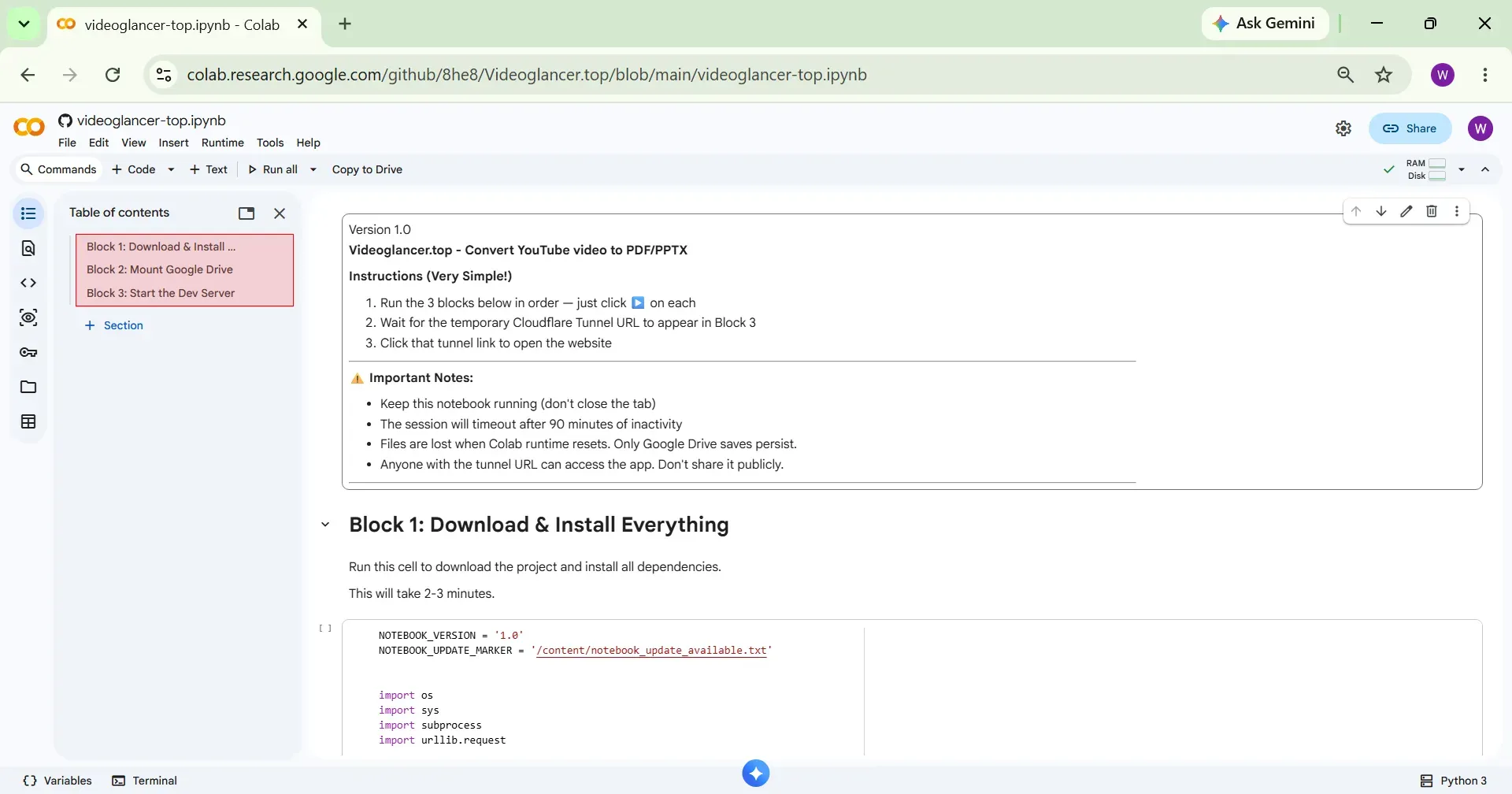 Three code blocks to execute