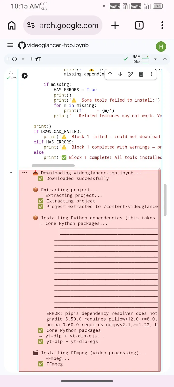 Block 1 execution logs part 1