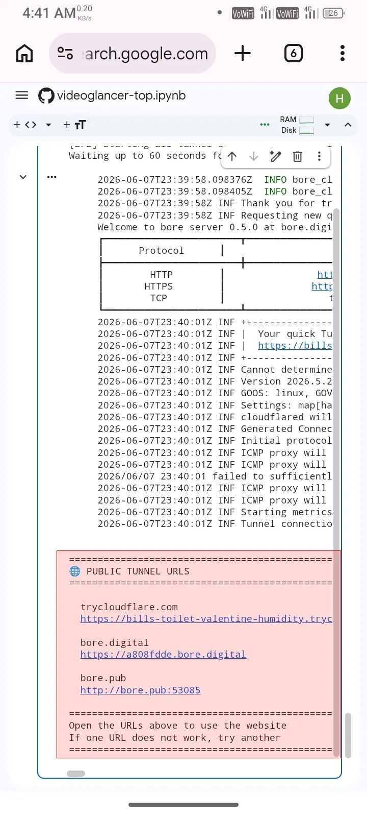 Tunnel URLs in logs