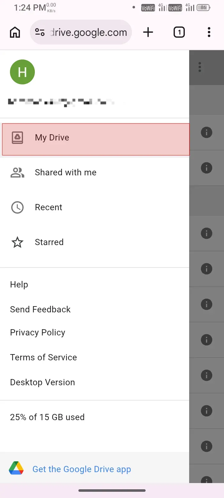 My Drive showing Videoglancer folder
