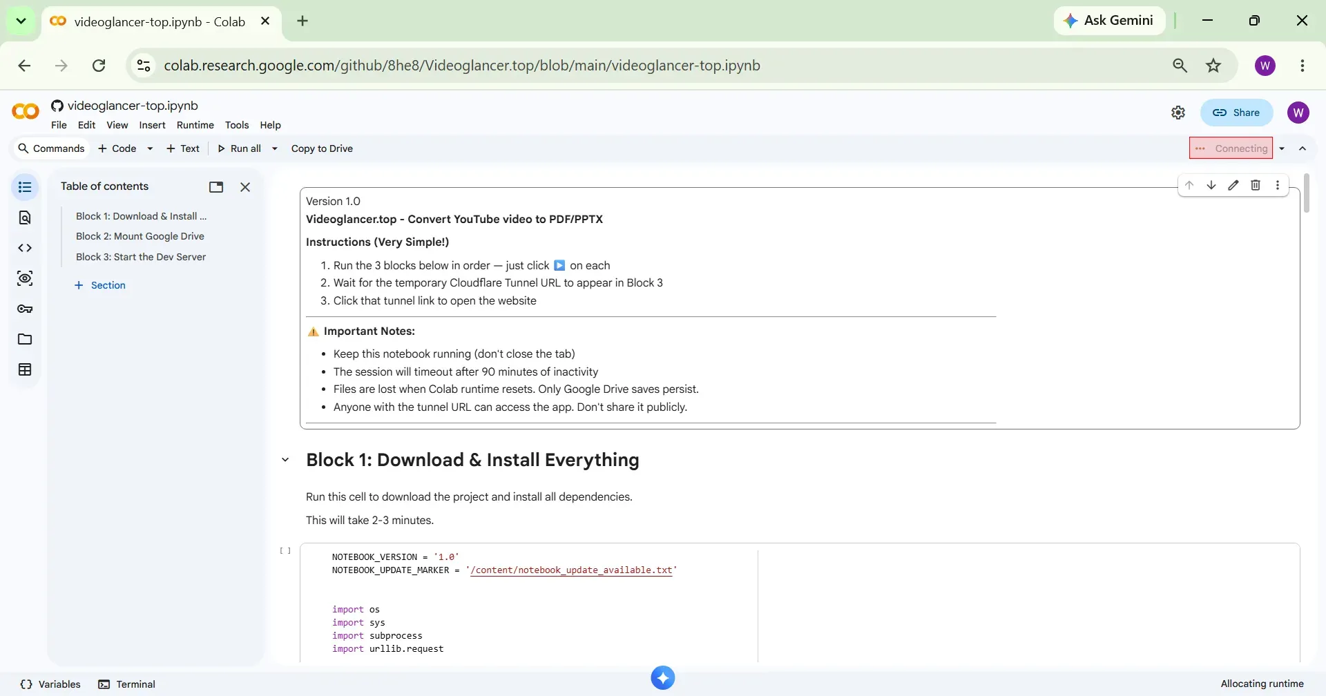 Connecting to runtime