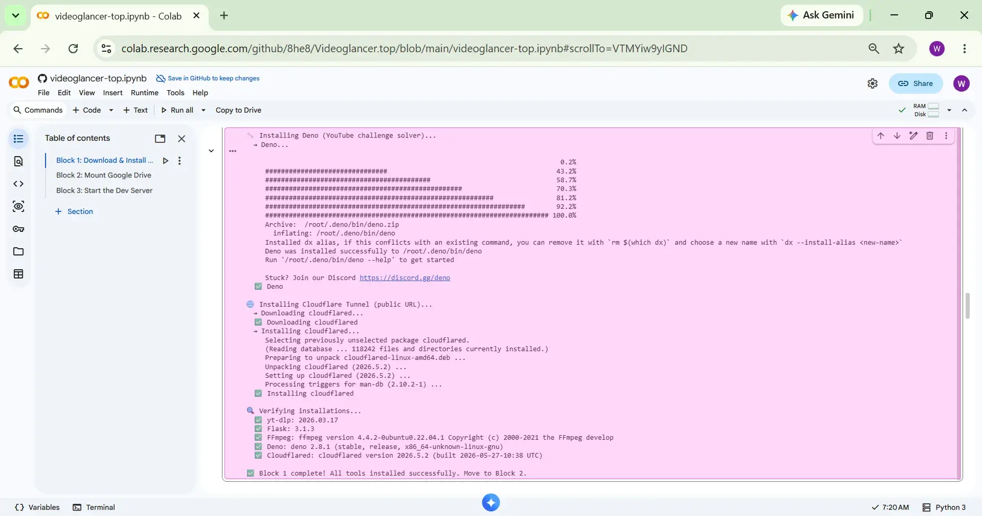 More execution logs Block 1 execution logs part 2