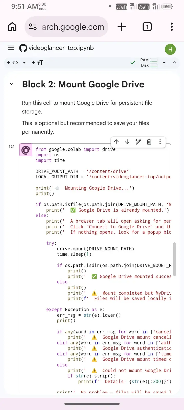 Second code block running Block 2 executing