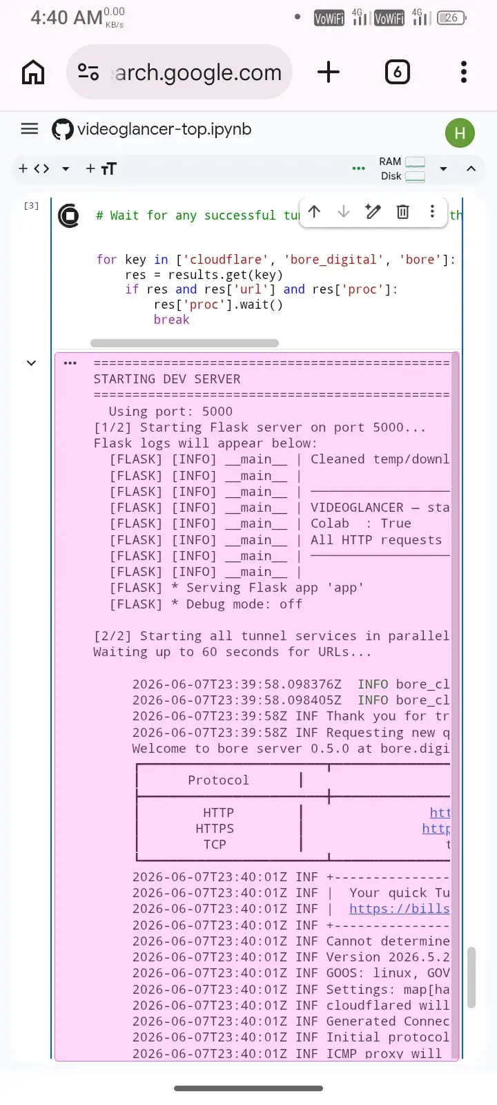Server startup messages Block 3 execution logs