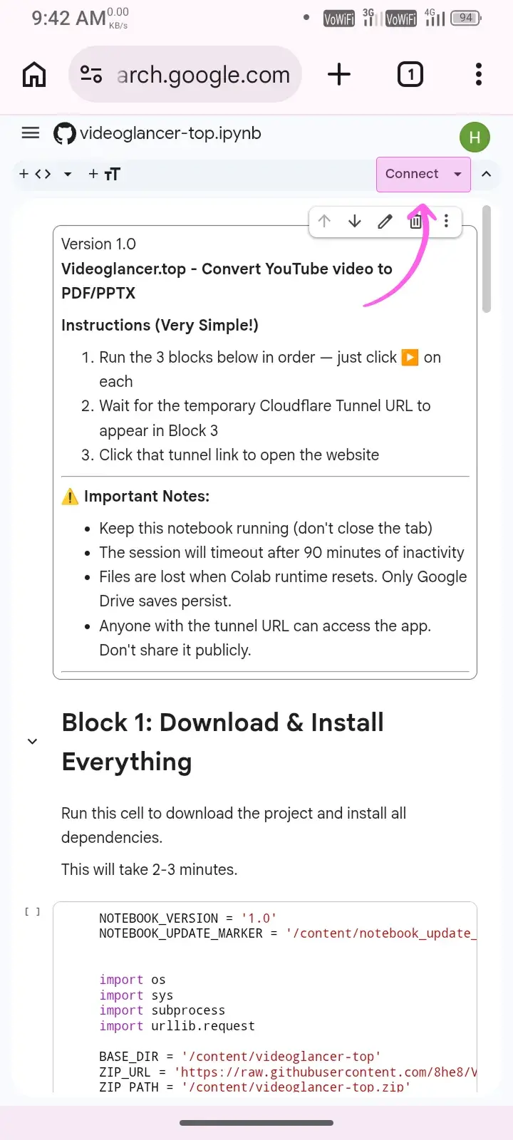Connect to allocate runtime Click the Connect button
