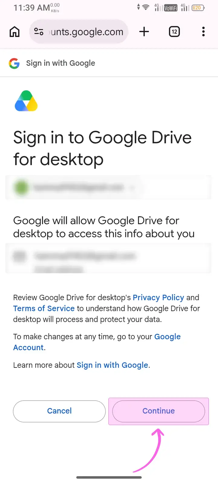 Continue with permissions Click Continue