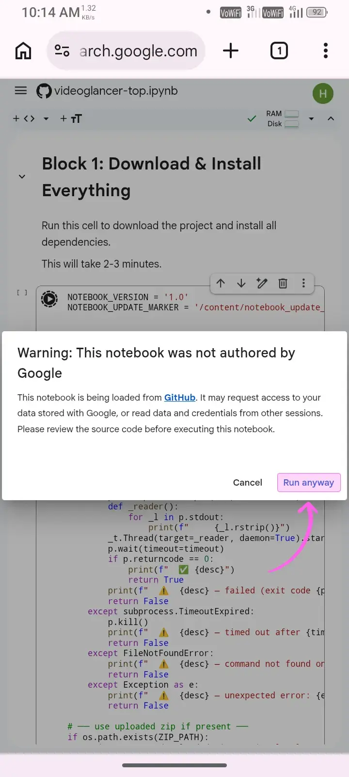 Confirm execution Click Run anyway