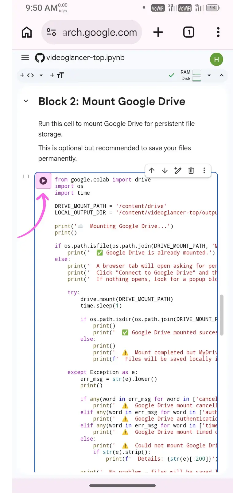 Run the second code block Click Play to execute Block 2