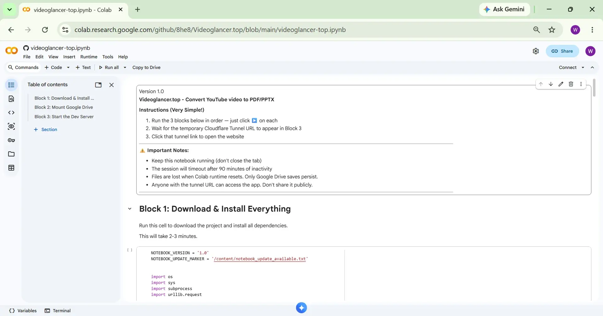 Notebook loaded from GitHub Colab notebook opened in browser