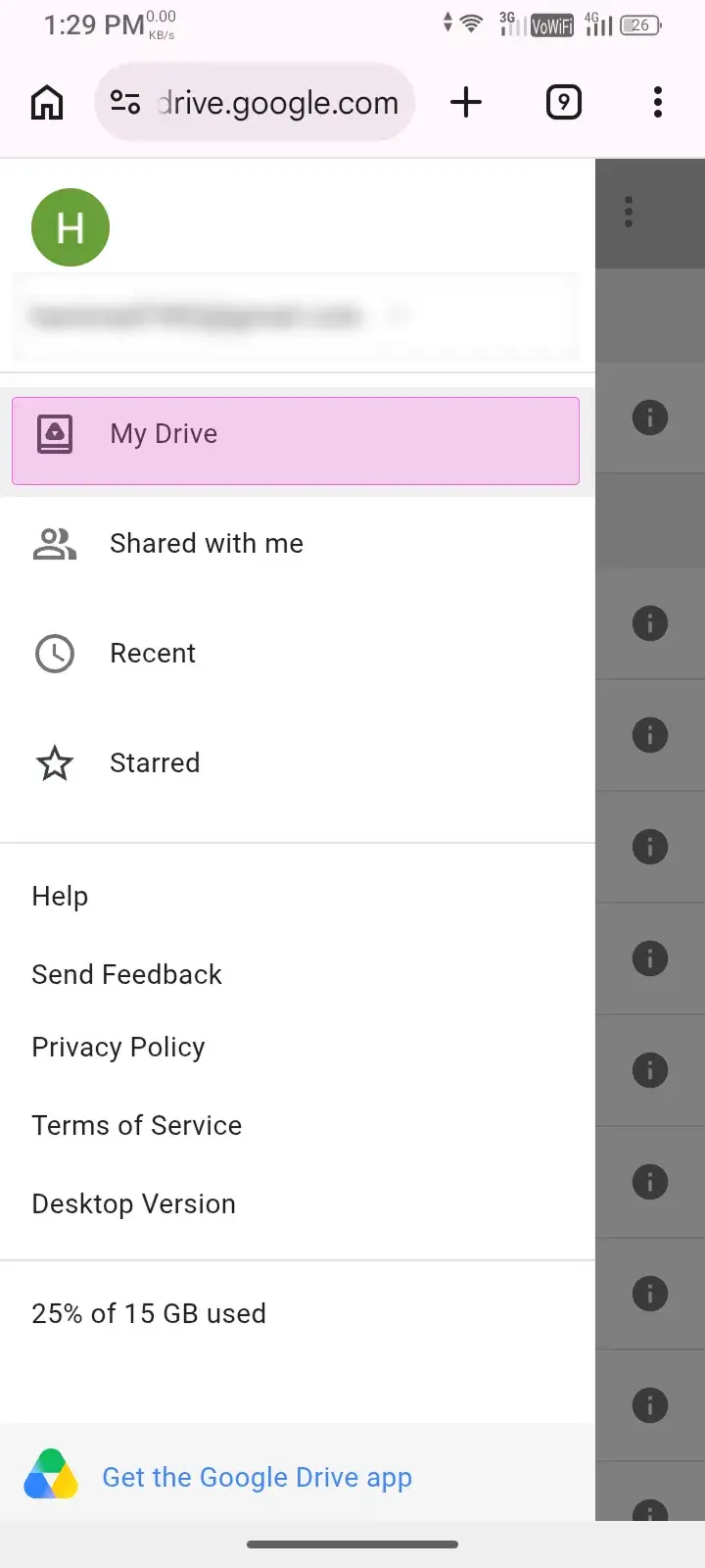 Folder location in Drive My Drive showing Videoglancer folder