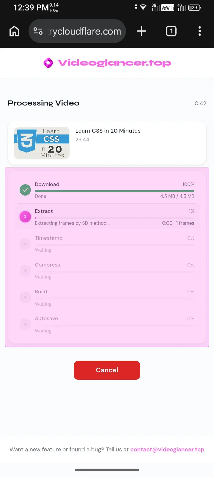 Processing status Tunnel processing conversion