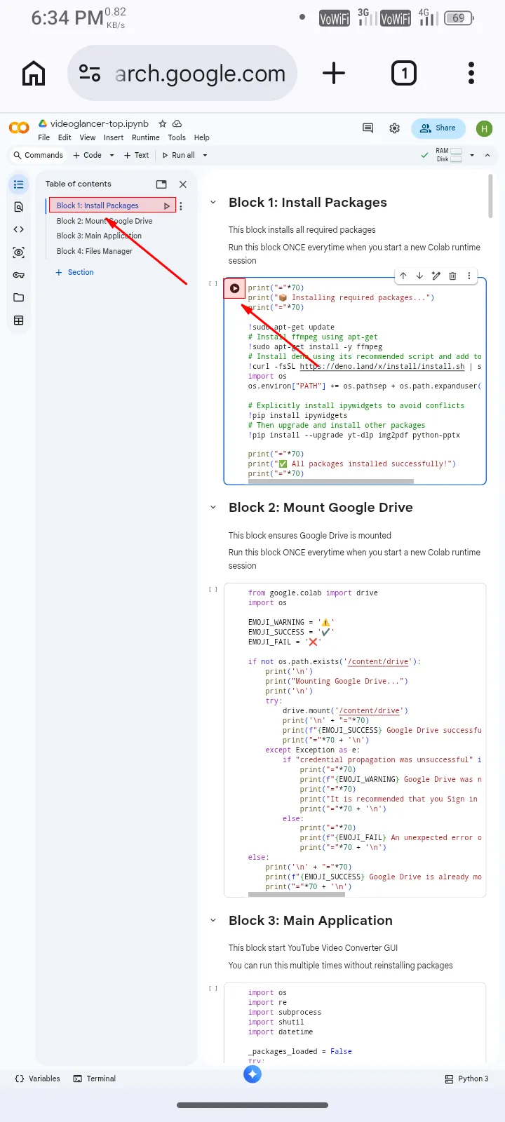 Click block 1 and execute it mobile