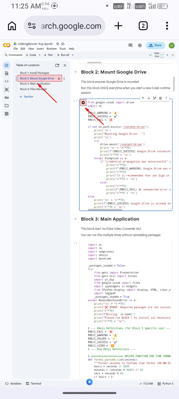 Click block 2 and execute it mobile