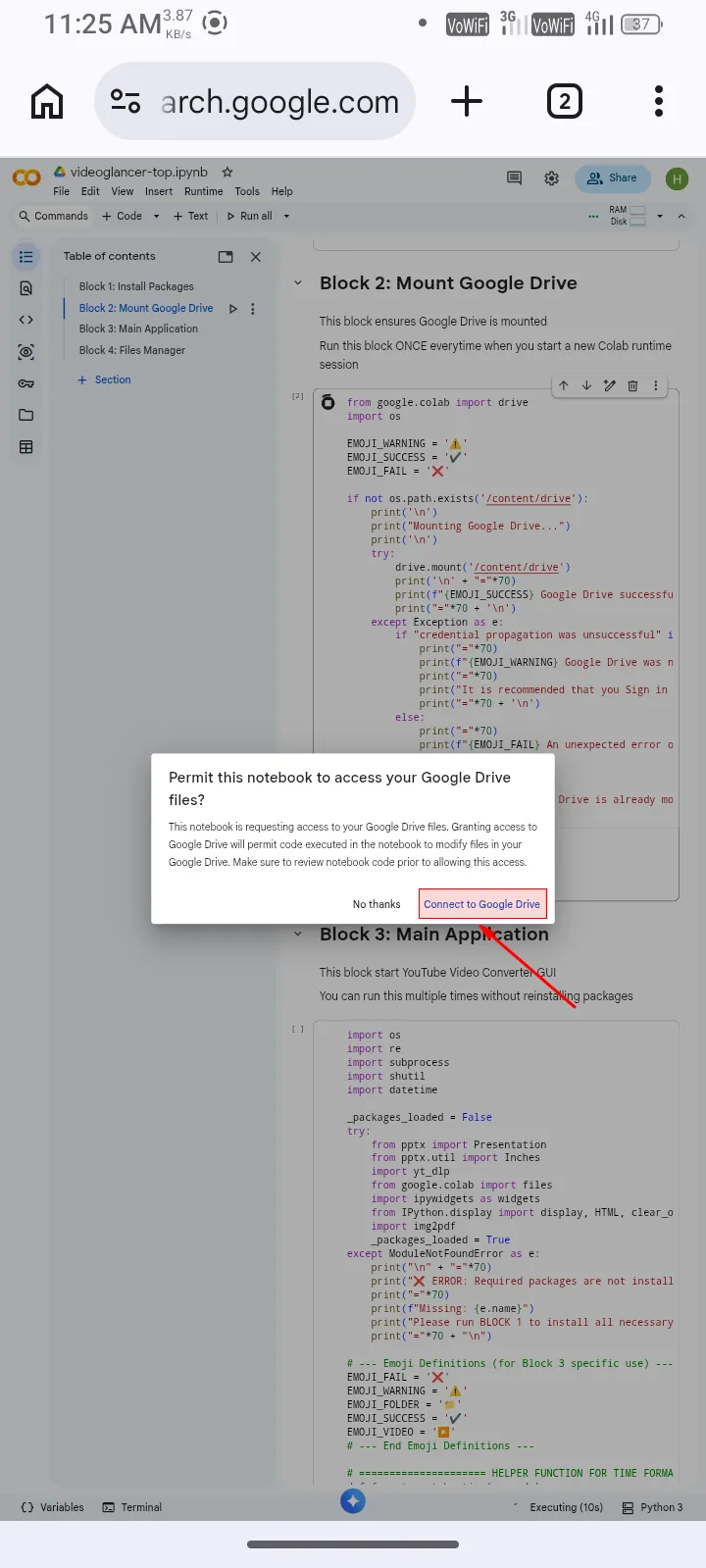 Click connect to google drive mobile