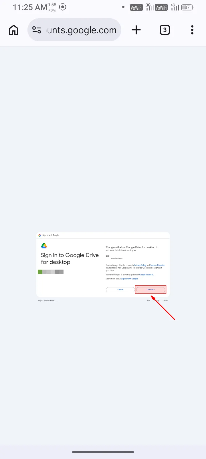 Click continue mobile