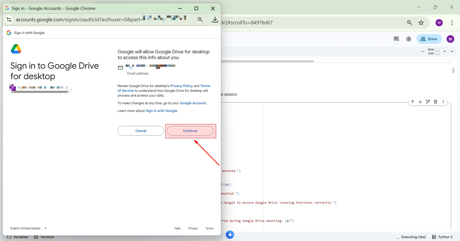 Click continue pc