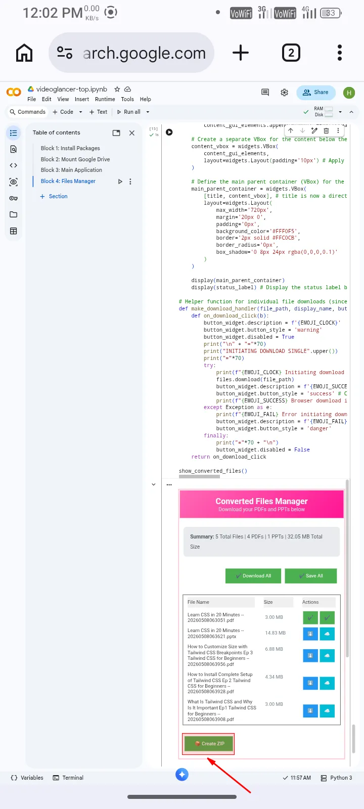 Click create zip mobile