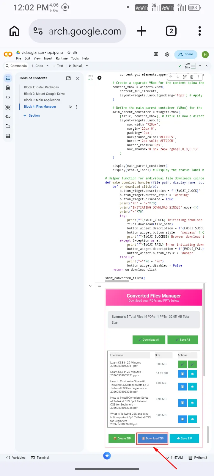 Click download zip mobile
