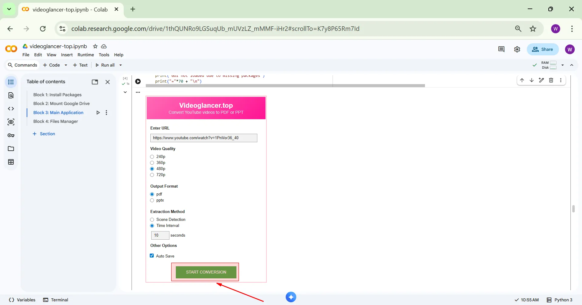 Click start conversion pc