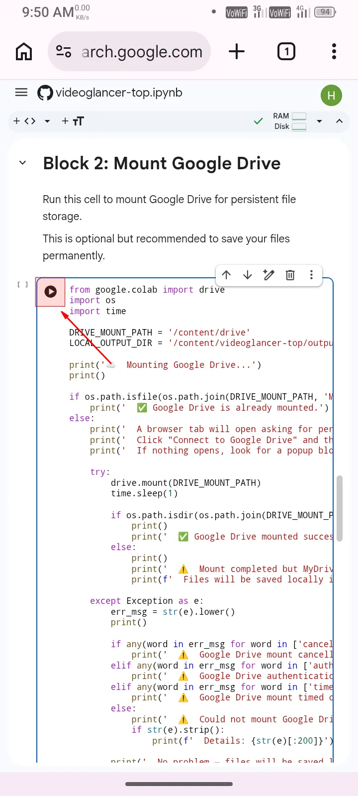 Click to execute block 2 mt