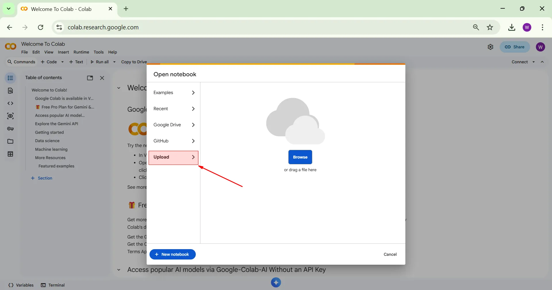 Click upload pc