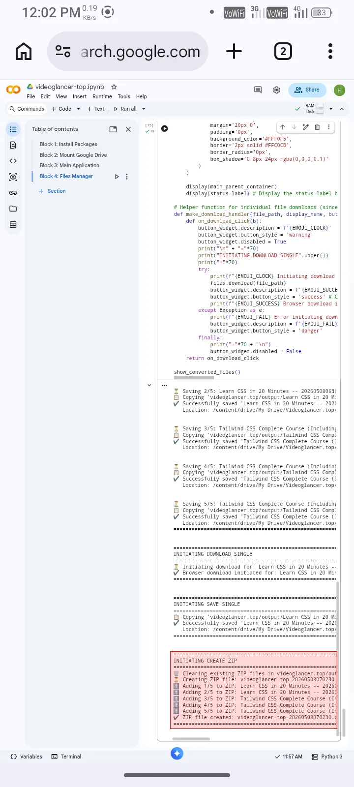 Create zip logs mobile