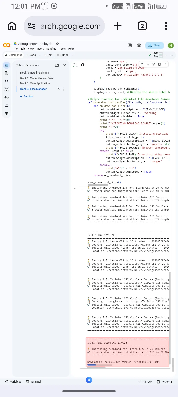 Download single logs mobile