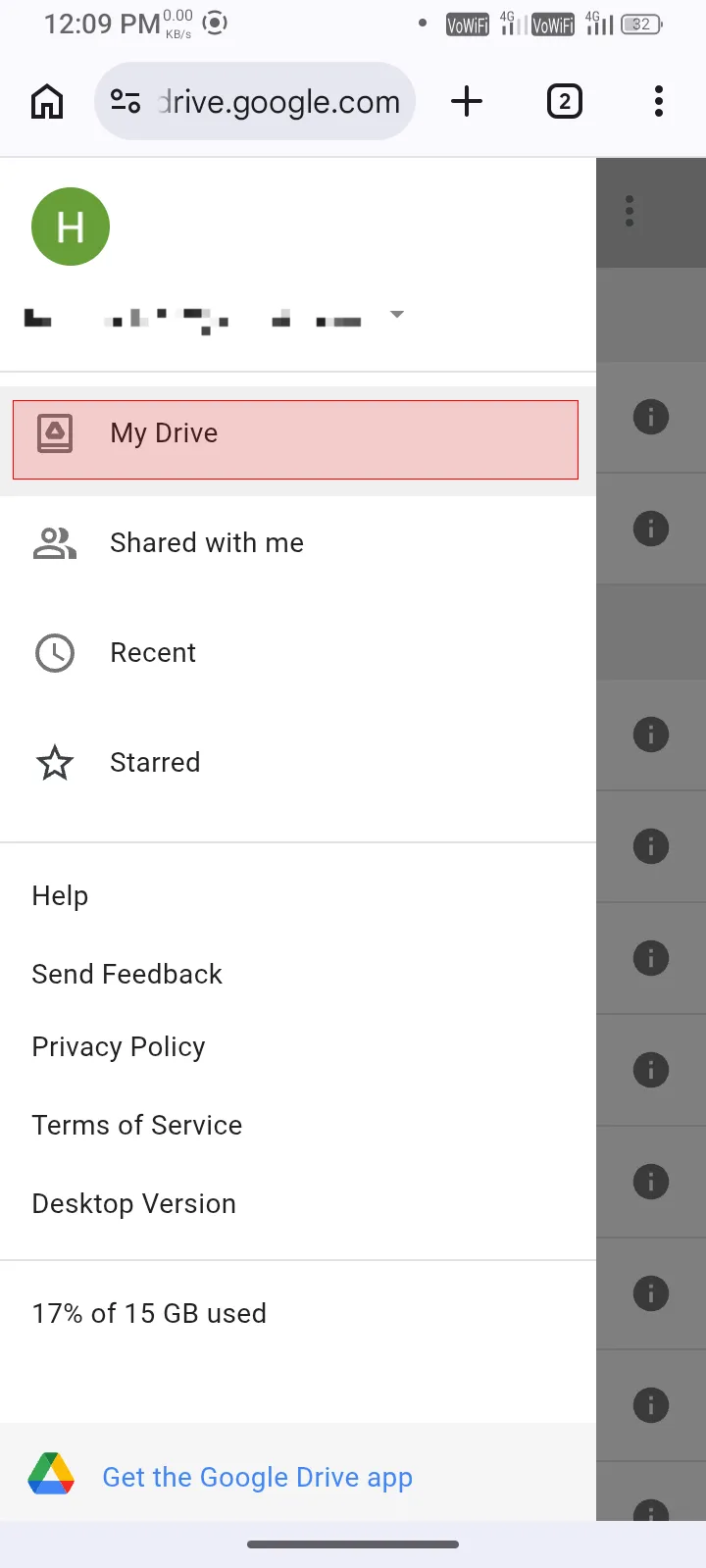 Google drive my drive tab mobile