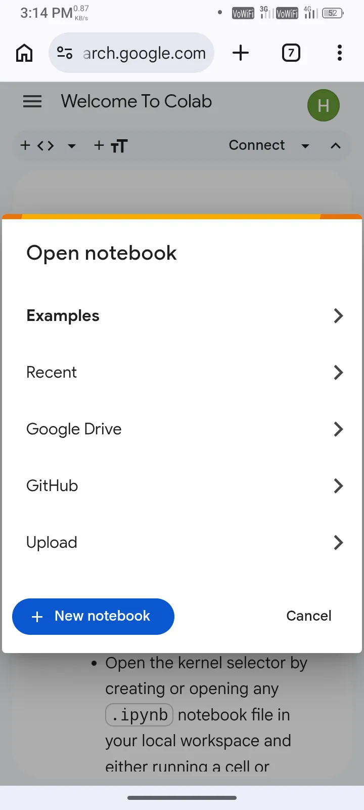 Open google colab mobile