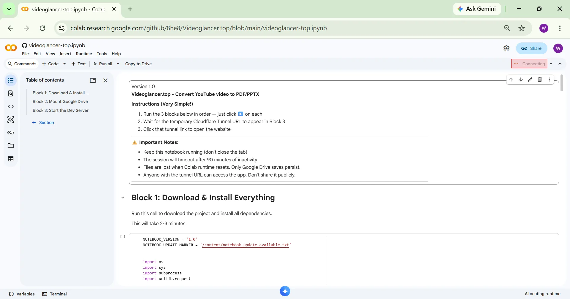 Runtime connecting pt