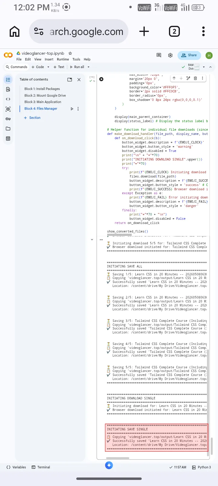Save single logs mobile