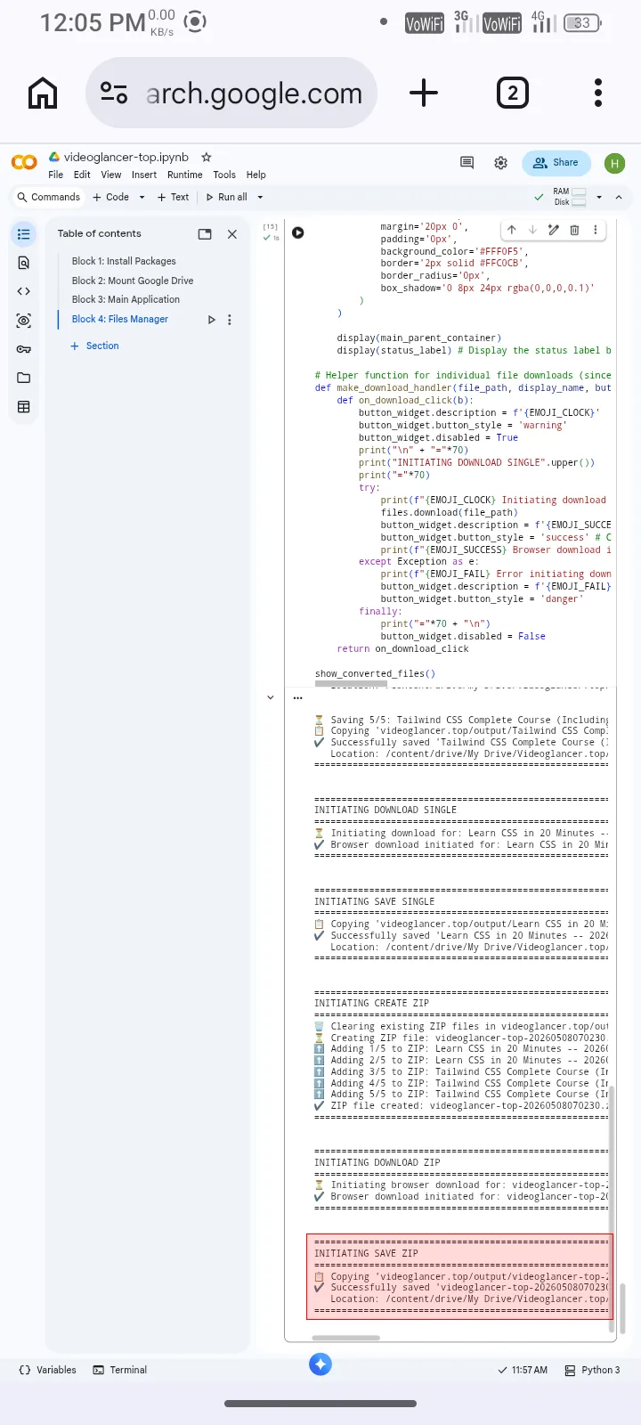 Save zip logs mobile