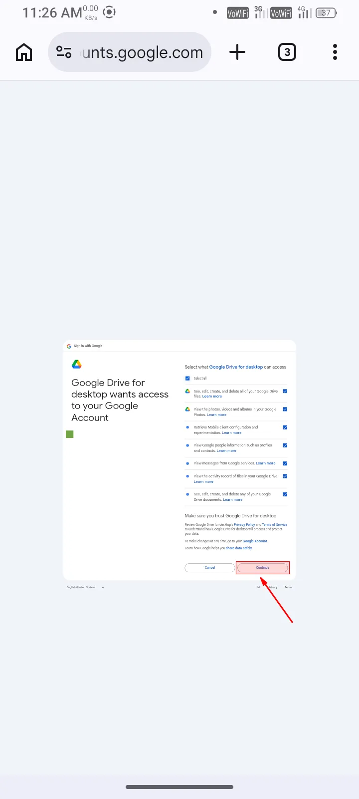 Sign in with google continue mobile