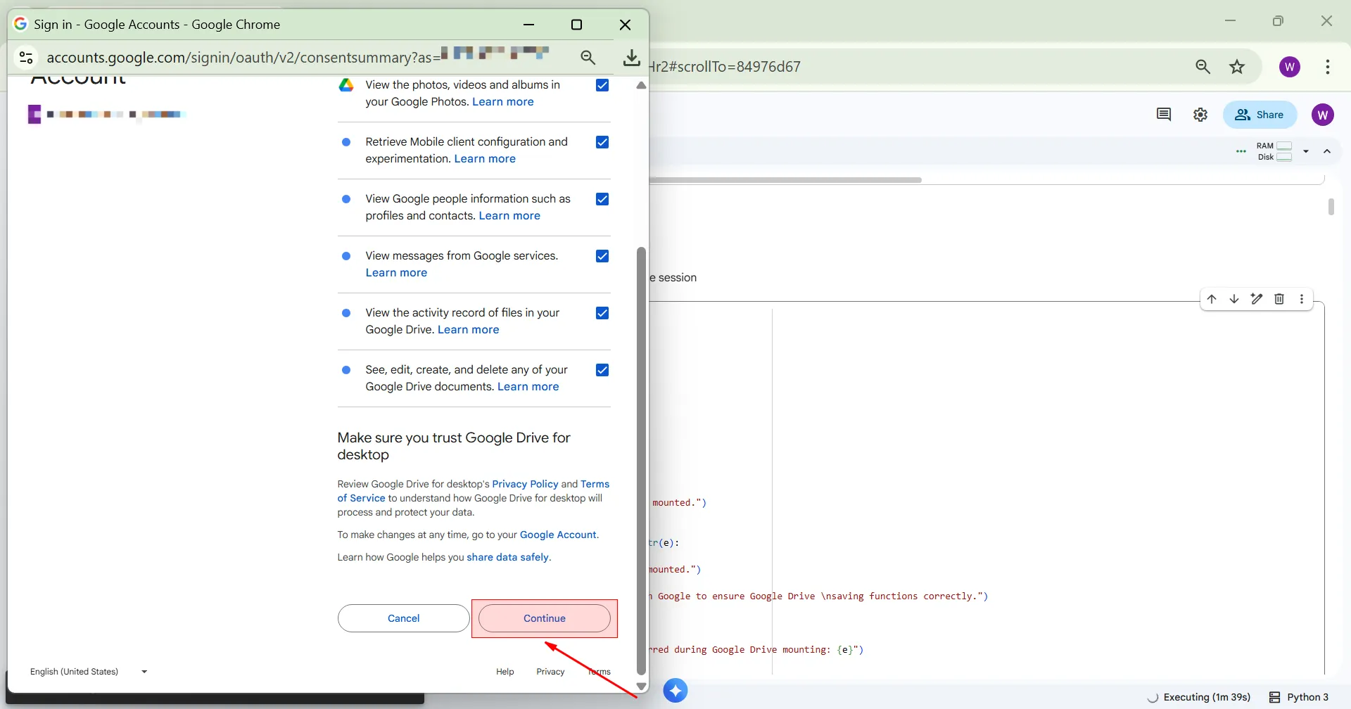 Sign in with google continue pc