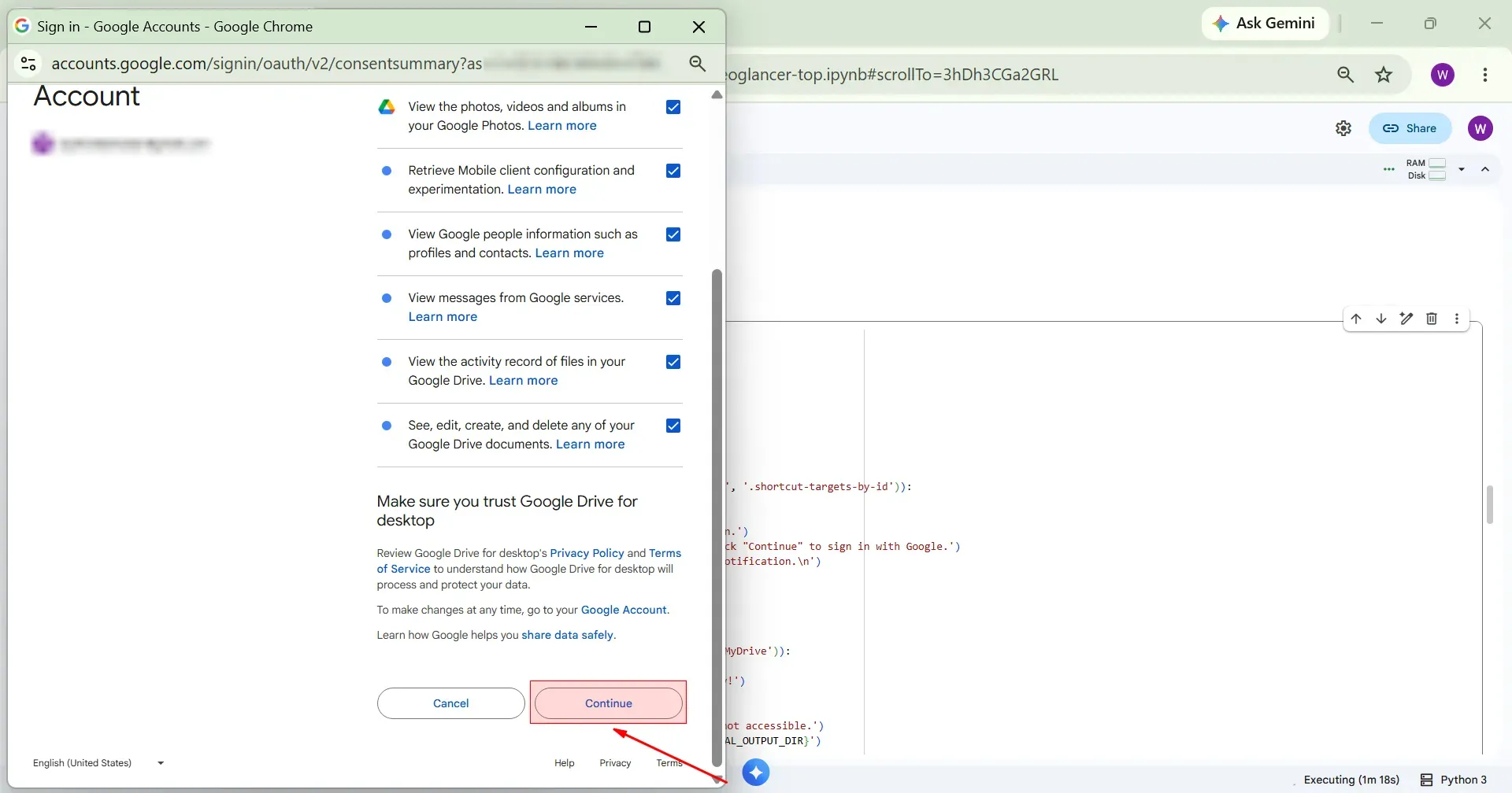 Sign in with google continue pt
