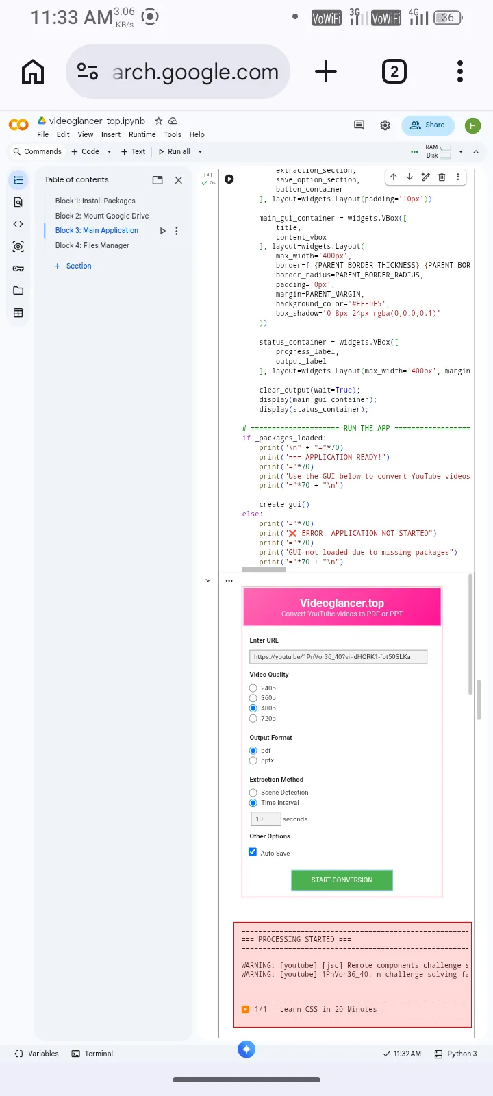 Video conversion started mobile